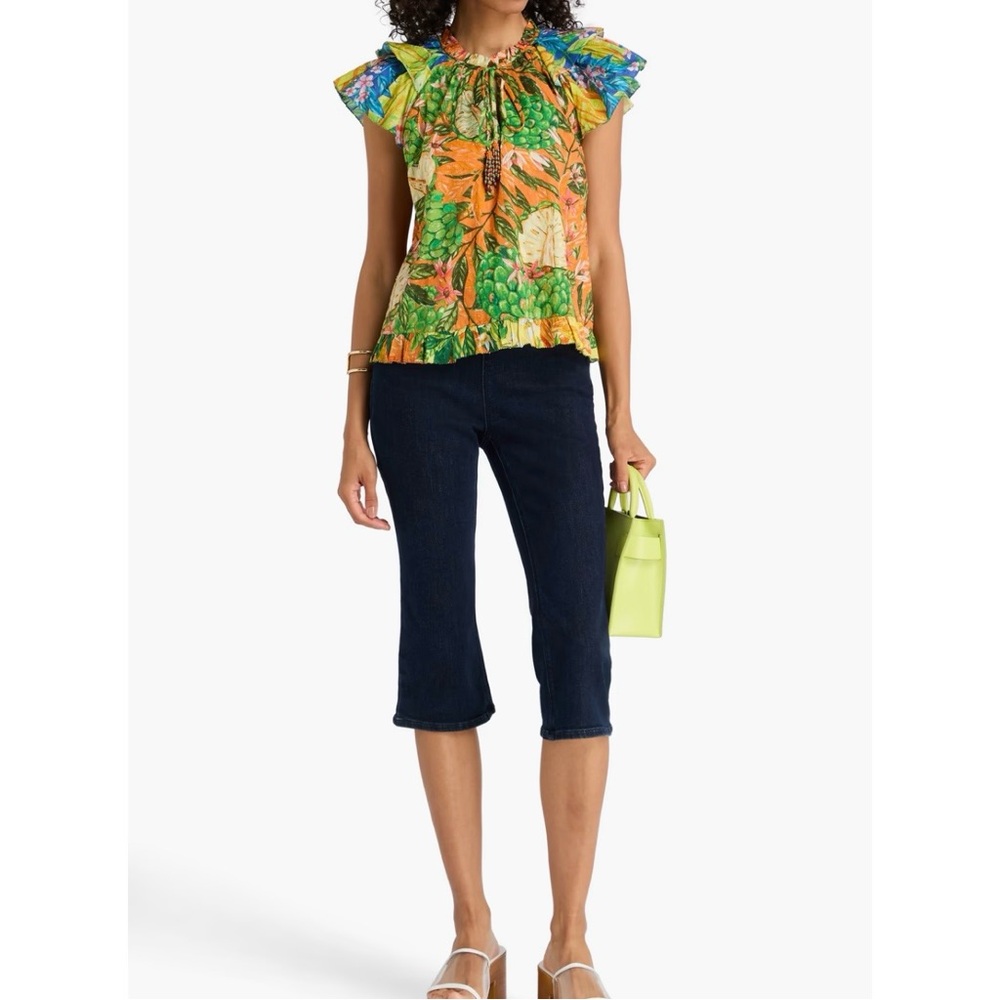 Farm Rio Sleeveless Ruffled Dotted Swiss Top. Extra Small. - Picture 2 of 9